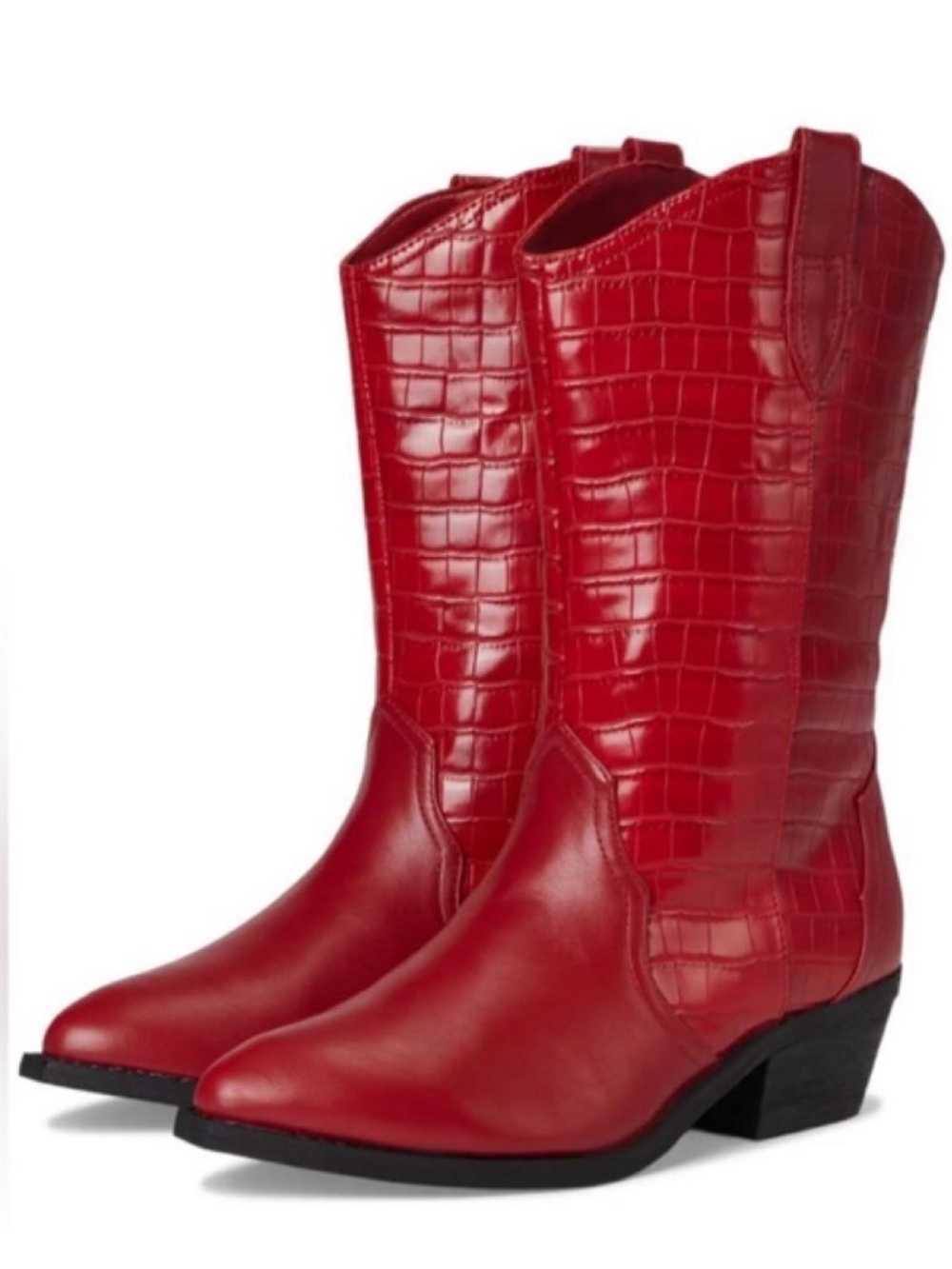 DV by Dolce Vita Red Croc-Embossed Western Ankle Boots